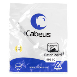 Патчкорд медный U/UTP кат.5е (0,15м) PVC (белый) Cabeus