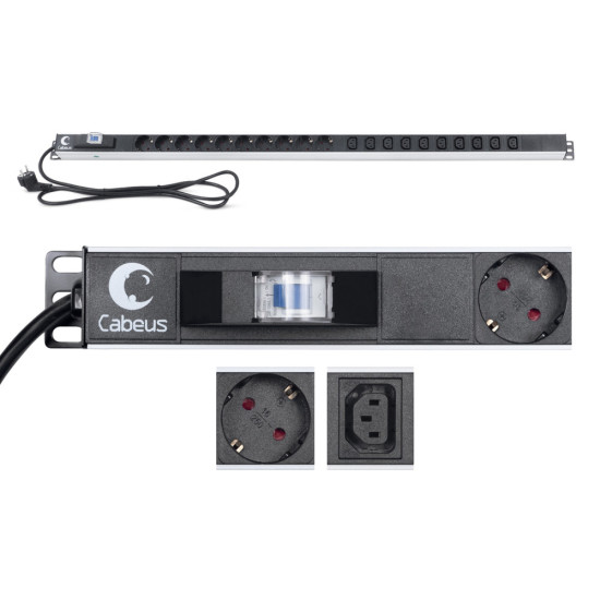 Cabeus (PDU-16-10S-10C13-B) - Cabeus PDU-16-10S-10C13-B Блок розеток для 19" шкафов, вертикальный, 1